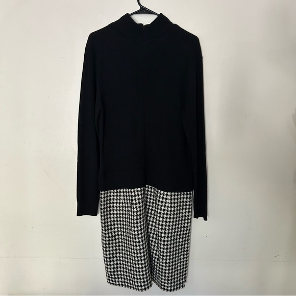 Talbots Vintage Black Houndstooth Turtleneck Sweater Dress - Picture 2 of 4